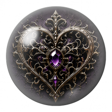 Cabochon en Verre Illustré Cœur Doré aux Arabesques d’Améthyste 12 à 25mm pour la Création de Bijoux Fantaisie - DIY