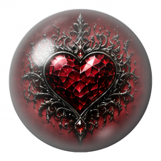 Cabochon en Verre Illustré Cœur Rubis dans les Ronces d’Argent 12 à 25mm pour la Création de Bijoux Fantaisie - DIY