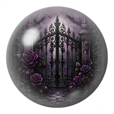 Cabochon en Verre Illustré Grille Gothique aux Roses Violettes 12 à 25mm pour la Création de Bijoux Fantaisie - DIY
