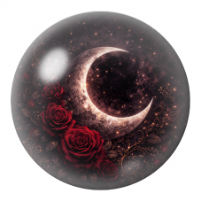 Cabochon en Verre Illustré Croissant de Lune aux Roses Rouges 12 à 25mm pour la Création de Bijoux Fantaisie - DIY
