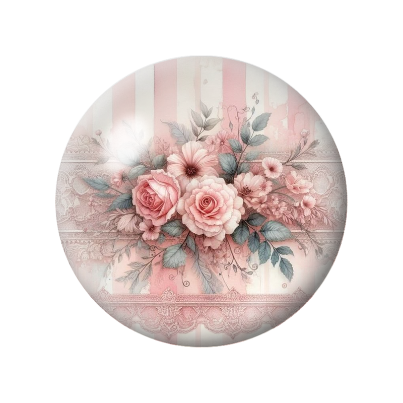 Cabochon en Verre Illustré Bouquet de Roses Roses sur Dentelle Vintage 12 à 25mm