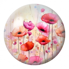 Cabochon en Verre Illustré Coquelicots Rose Corail à l’Aquarelle 12 à 25mm pour la Création de Bijoux Fantaisie - DIY