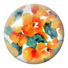 Cabochon en Verre Illustré Fleurs Orange et Feuillage Turquoise 12 à 25mm pour la Création de Bijoux Fantaisie - DIY