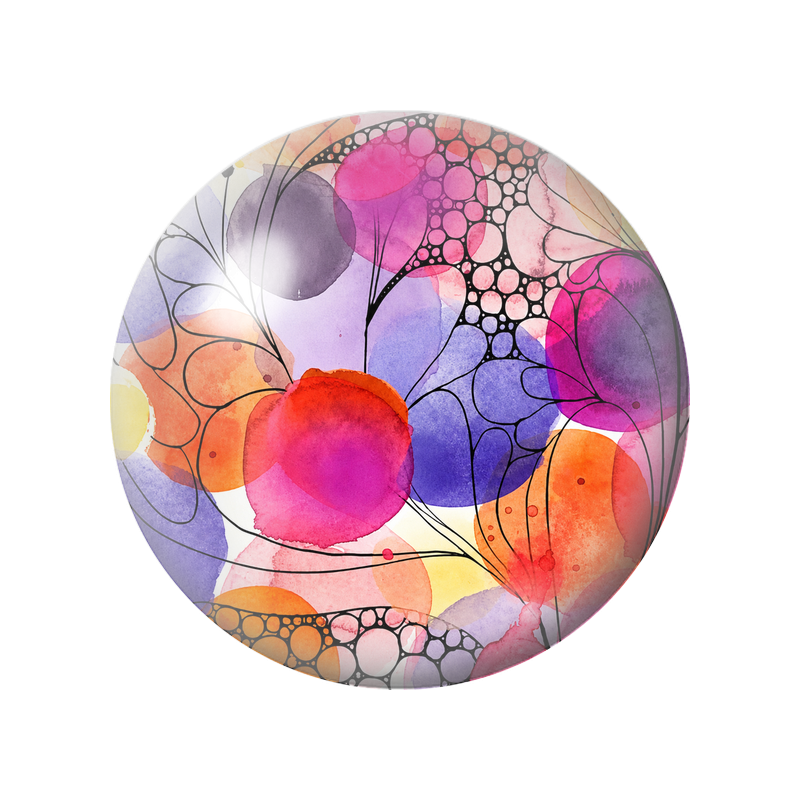 Cabochon en Verre Illustré Abstraction Florale Rose Orange et Violette 12 à 25mm