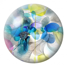 Cabochon en Verre Illustré Feuillages Abstraits Bleus et Vert Anis 12 à 25mm pour la Création de Bijoux Fantaisie - DIY