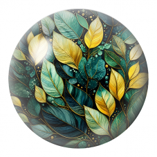 Cabochon en Verre Illustré Feuillage Émeraude et Or 12 à 25mm pour la Création de Bijoux Fantaisie - DIY