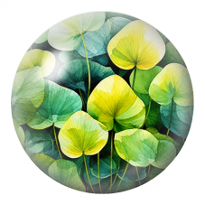 Cabochon en Verre Illustré Feuilles Rondes Vertes et Jaune Citron 12 à 25mm pour la Création de Bijoux Fantaisie - DIY