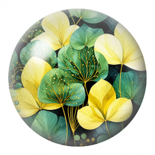 Cabochon en Verre Illustré Feuillage Vert et Jaune aux Branches Dorées 12 à 25mm pour la Création de Bijoux Fantaisie - DIY