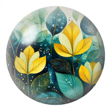 Cabochon en Verre Illustré Feuilles Dorées et Bleu Pétrole 12 à 25mm pour la Création de Bijoux Fantaisie - DIY