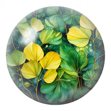 Cabochon en Verre Illustré Feuillage Vert et Jaune Bordé d’Or 12 à 25mm pour la Création de Bijoux Fantaisie - DIY