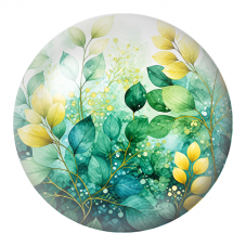 Cabochon en Verre Illustré Branches Vertes aux Feuilles Jaunes 12 à 25mm pour la Création de Bijoux Fantaisie - DIY