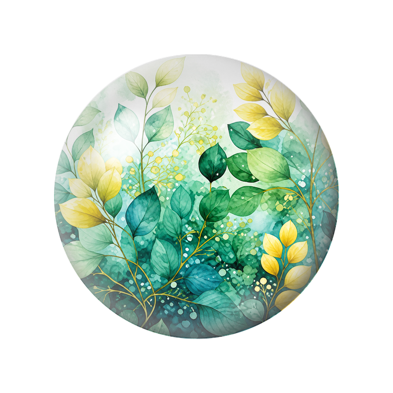 Cabochon en Verre Illustré Branches Vertes aux Feuilles Jaunes 12 à 25mm