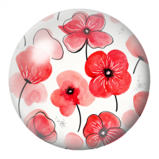 Cabochon en Verre Illustré Coquelicots Rouges et Roses Illustrés 12 à 25mm pour la Création de Bijoux Fantaisie - DIY