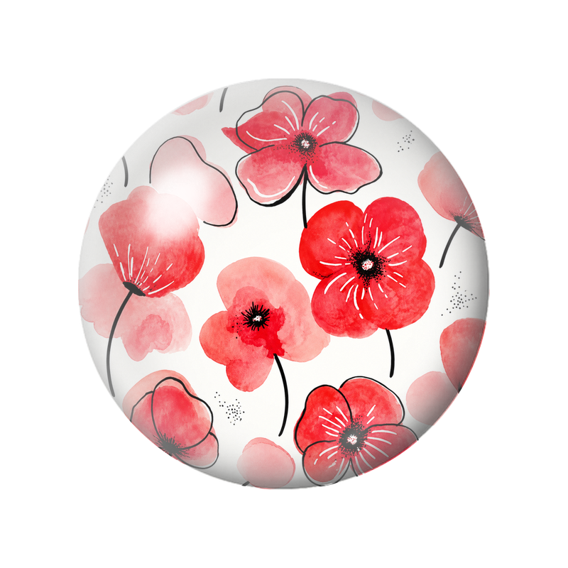 Cabochon en Verre Illustré Coquelicots Rouges et Roses Illustrés 12 à 25mm