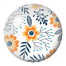 Cabochon en Verre Illustré Fleurs Orange et Feuillage Bleu Marine 12 à 25mm pour la Création de Bijoux Fantaisie - DIY