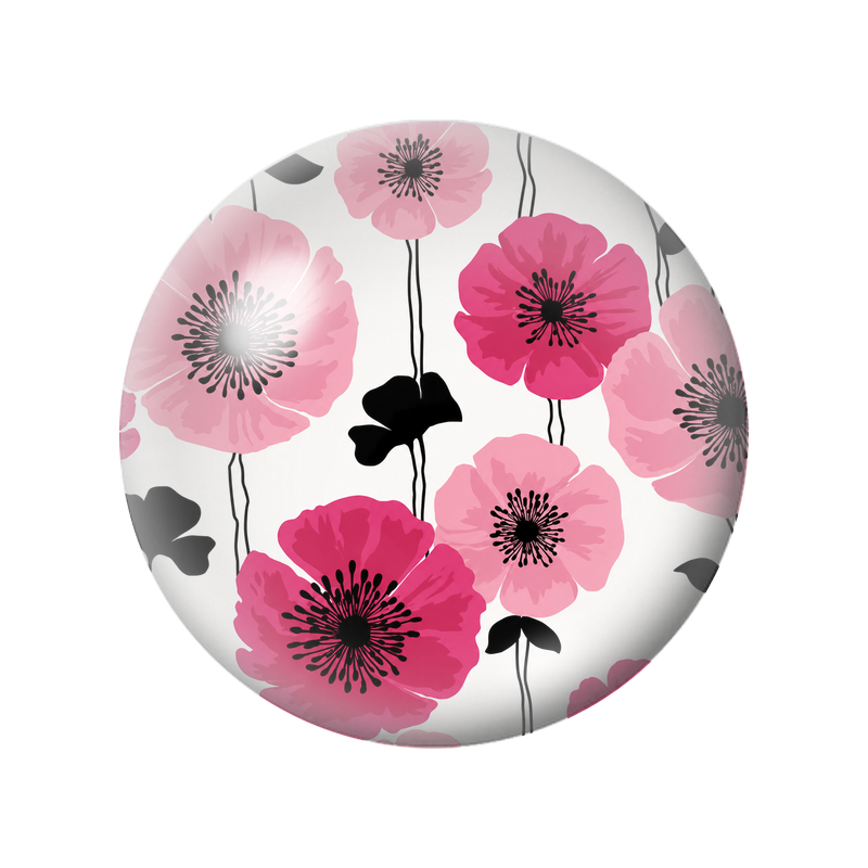 Cabochon en Verre Illustré Coquelicots Roses et Fuchsia 12 à 25mm