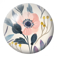 Cabochon en Verre Illustré Fleur Rose et Chardons Bleus 12 à 25mm pour la Création de Bijoux Fantaisie - DIY