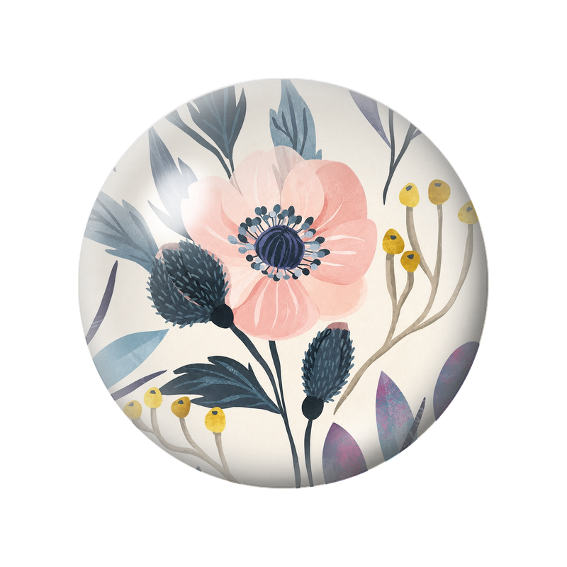 Cabochon en Verre Illustré Fleur Rose et Chardons Bleus 12 à 25mm