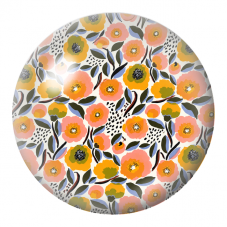 Cabochon en Verre Illustré Fleurs Orange et Corail sur Fond Blanc 12 à 25mm pour la Création de Bijoux Fantaisie - DIY