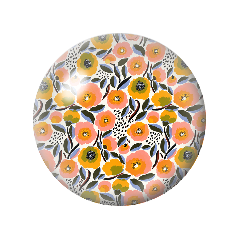 Cabochon en Verre Illustré Fleurs Orange et Corail sur Fond Blanc 12 à 25mm