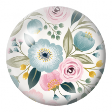 Cabochon en Verre Illustré Fleurs Bleues et Roses Pastel 12 à 25mm pour la Création de Bijoux Fantaisie - DIY