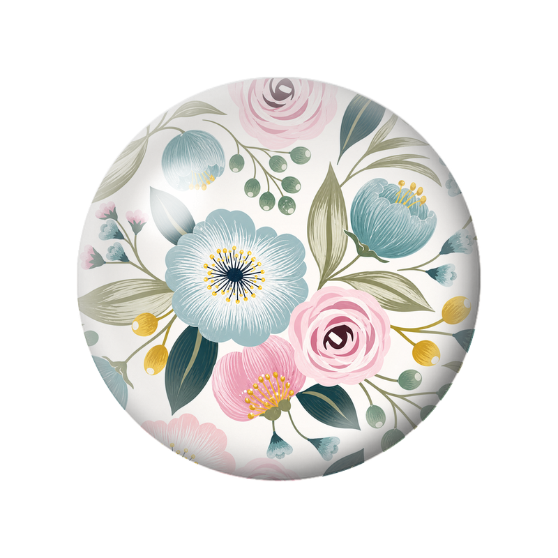 Cabochon en Verre Illustré Fleurs Bleues et Roses Pastel 12 à 25mm