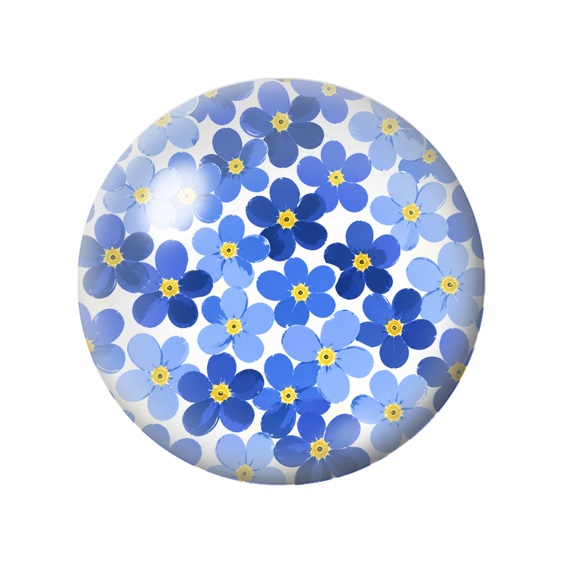 Cabochon en Verre Illustré Myosotis Bleus au Cœur Doré 12 à 25mm