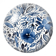 Cabochon en Verre Illustré Fleurs et Feuillage Bleu Indigo 12 à 25mm pour la Création de Bijoux Fantaisie - DIY