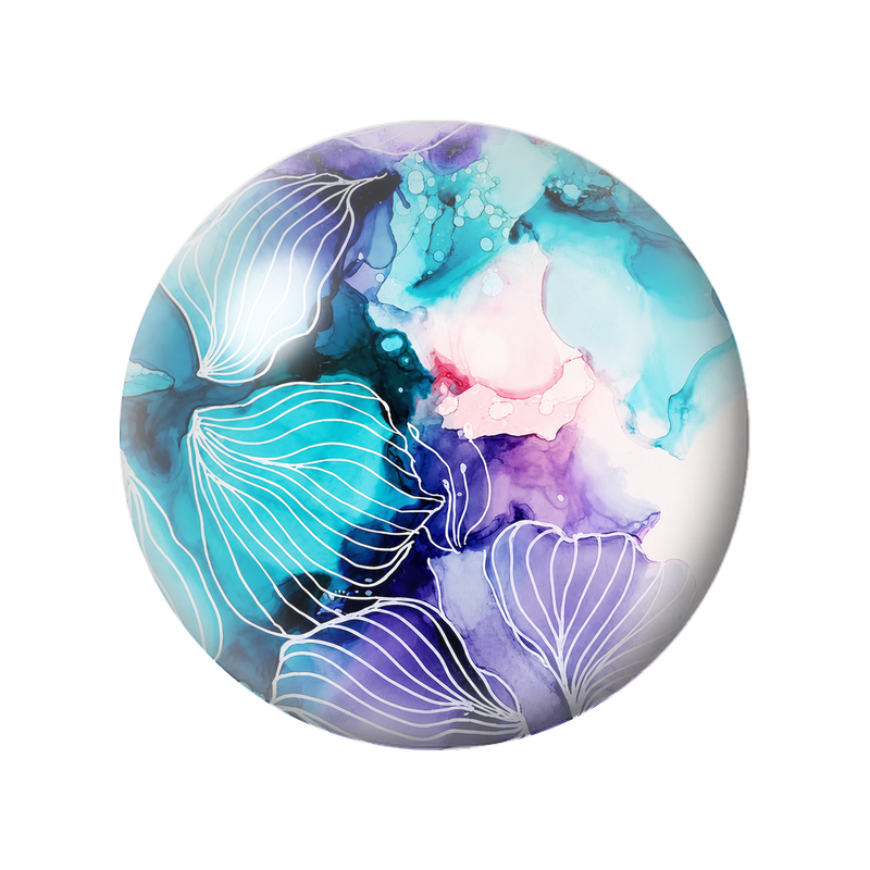 Cabochon en Verre Illustré Fleurs Linéaires Turquoise et Violettes 12 à 25mm