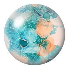 Cabochon en Verre Illustré Fleurs Turquoise et Corail aux Lignes Blanches 12 à 25mm pour la Création de Bijoux Fantaisie - DIY