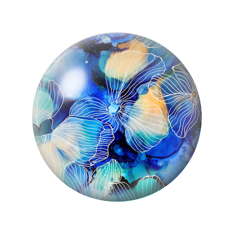 Cabochon en Verre Illustré Orchidées Abstraites Bleu Cobalt 12 à 25mm pour la Création de Bijoux Fantaisie - DIY