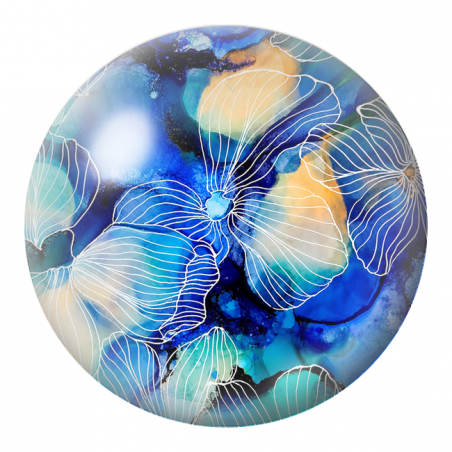 Cabochon en Verre Illustré Orchidées Abstraites Bleu Cobalt 12 à 25mm