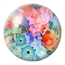 Cabochon en Verre Illustré Jardin Abstrait Corail Turquoise et Bleu 12 à 25mm pour la Création de Bijoux Fantaisie - DIY