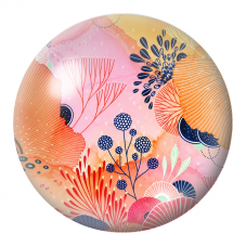 Cabochon en Verre Illustré Jardin Graphique Orange Rose et Bleu Marine 12 à 25mm pour la Création de Bijoux Fantaisie - DIY