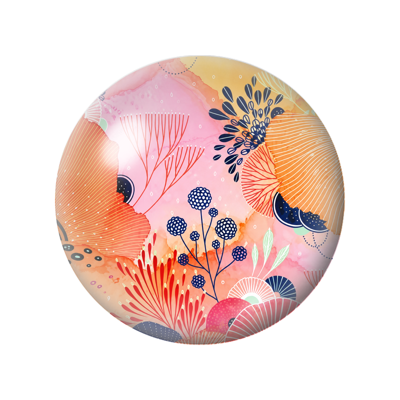 Cabochon en Verre Illustré Jardin Graphique Orange Rose et Bleu Marine 12 à 25mm