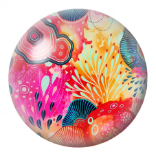 Cabochon en Verre Illustré Jardin Abstrait Fuchsia Orange et Turquoise 12 à 25mm pour la Création de Bijoux Fantaisie - DIY