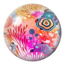 Cabochon en Verre Illustré Fleurs Graphiques Rose Corail et Bleu 12 à 25mm pour la Création de Bijoux Fantaisie - DIY