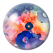 Cabochon en Verre Illustré Fleurs Abstraites Bleu Nuit et Corail 12 à 25mm pour la Création de Bijoux Fantaisie - DIY