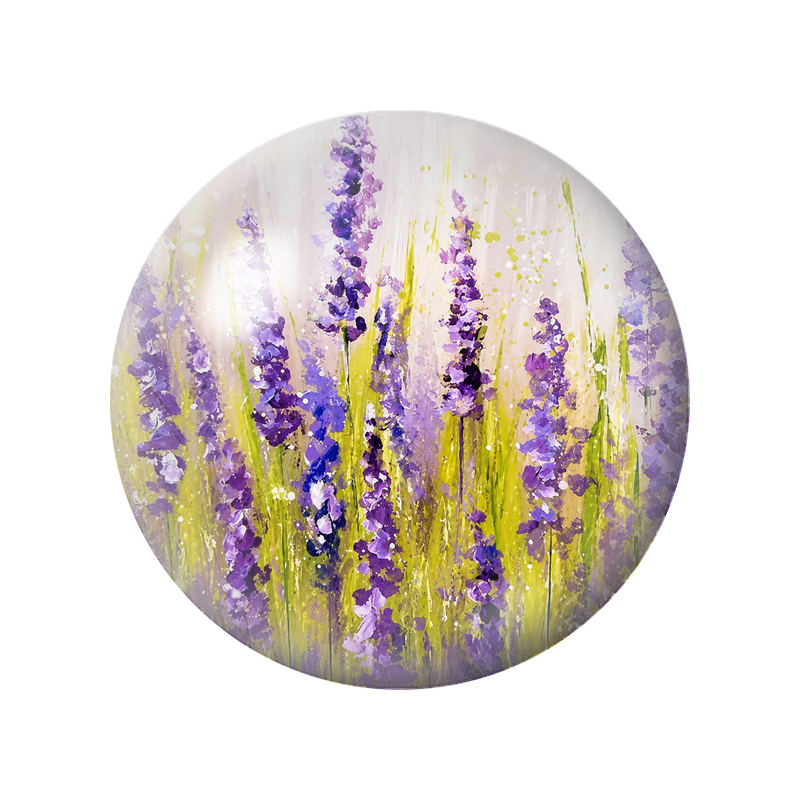 Cabochon en Verre Illustré Champ de Lavande Violette 12 à 25mm
