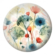 Cabochon en Verre Illustré Fleurs Sauvages Corail et Bleu Pétrole 12 à 25mm pour la Création de Bijoux Fantaisie - DIY