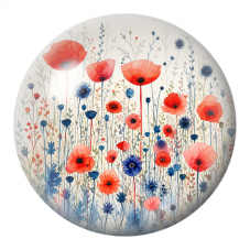 Cabochon en Verre Illustré Prairie de Coquelicots Rouges et Bleus 12 à 25mm pour la Création de Bijoux Fantaisie - DIY