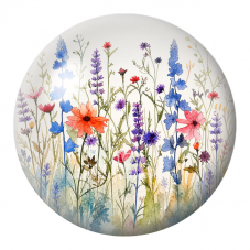 Cabochon en Verre Illustré Prairie de Fleurs Bleues Violettes et Corail 12 à 25mm pour la Création de Bijoux Fantaisie - DIY