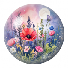 Cabochon en Verre Illustré Coquelicots au Clair de Lune 12 à 25mm pour la Création de Bijoux Fantaisie - DIY
