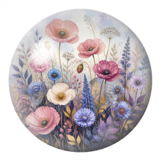 Cabochon en Verre Illustré Jardin Pastel Rose Bleu et Or 12 à 25mm pour la Création de Bijoux Fantaisie - DIY