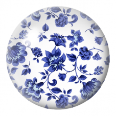 Cabochon en Verre Illustré Fleurs Bleues sur Porcelaine Blanche 12 à 25mm pour la Création de Bijoux Fantaisie - DIY