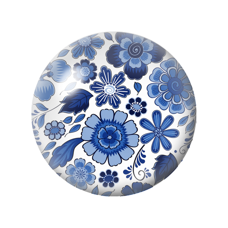 Cabochon en Verre Illustré Fleurs Bleues Graphiques sur Fond Blanc 12 à 25mm