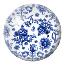 Cabochon en Verre Illustré Fleurs Bleues Façon Porcelaine Fine 12 à 25mm pour la Création de Bijoux Fantaisie - DIY