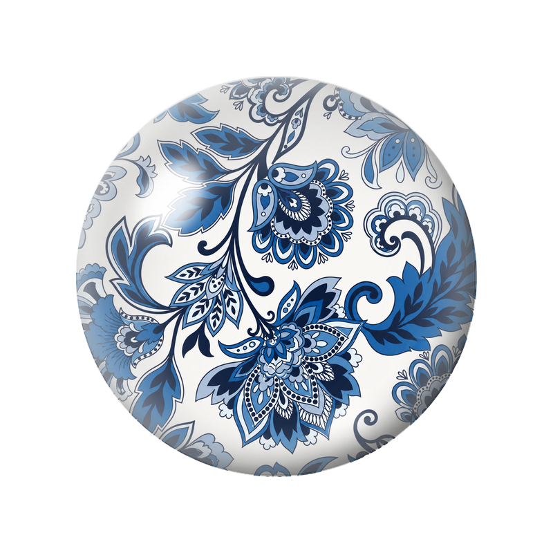 Cabochon en Verre Illustré Arabesques Florales Bleues et Indigo 12 à 25mm