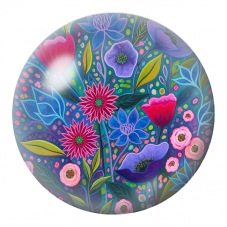 Cabochon en Verre Illustré Jardin Nocturne Fuchsia Bleu et Violet 12 à 25mm pour la Création de Bijoux Fantaisie - DIY