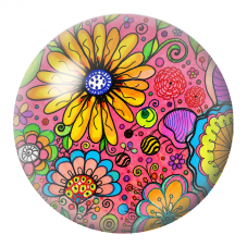 Cabochon en Verre Illustré Marguerites Pop Jaunes sur Fond Rose 12 à 25mm pour la Création de Bijoux Fantaisie - DIY